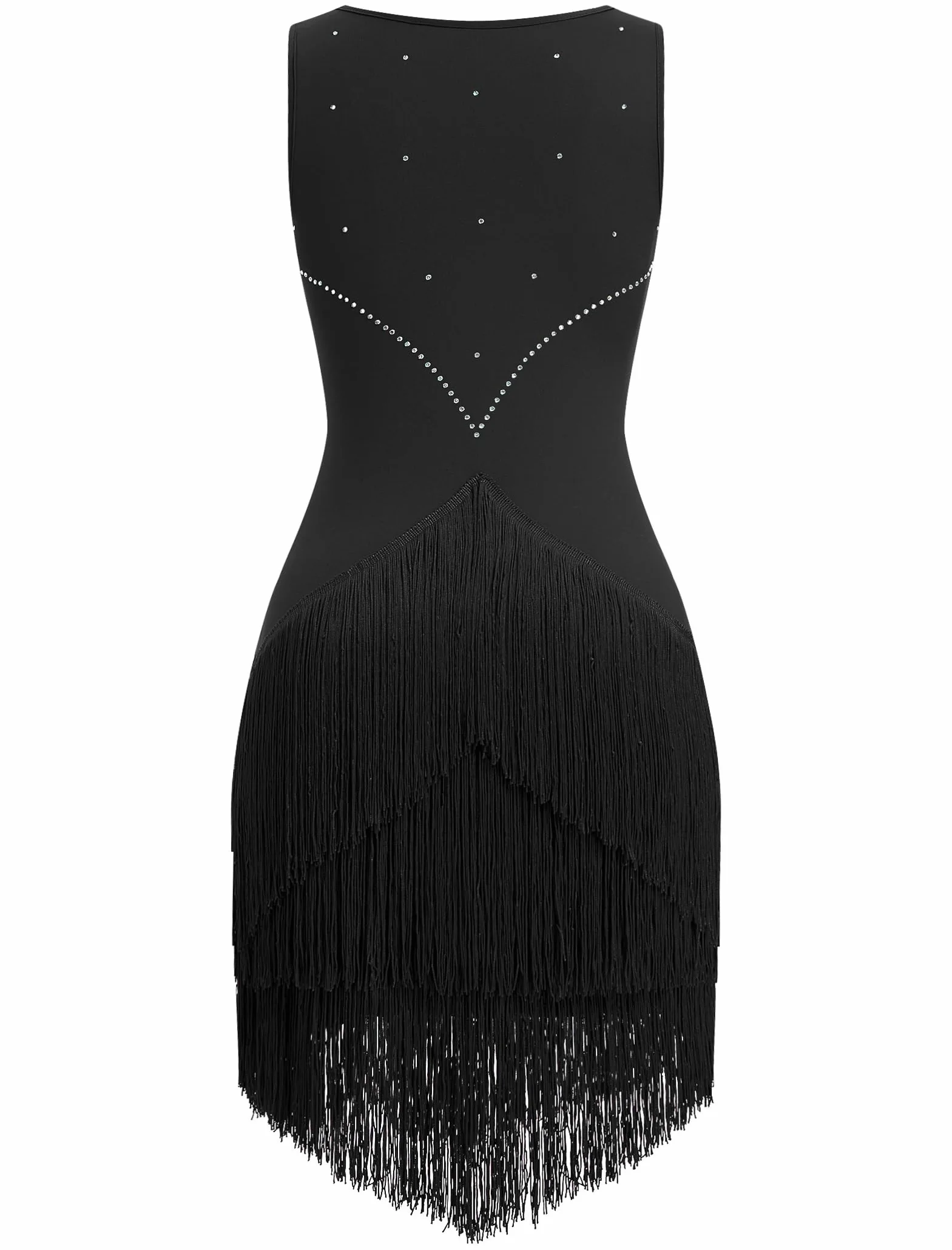 Damen Salsa Latin Dance Kleid Vintage 1920s Ärmellos Strass Lagen Fransenkleider Gatsby Cocktail Ballroom Tangos ChaCha Rumba Flapper Cami Kleid