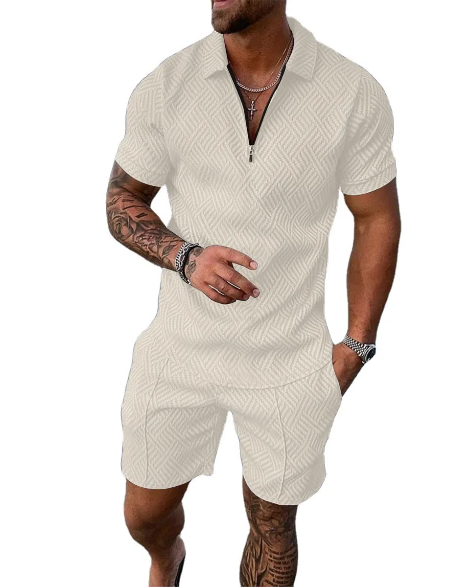 Fastkoala Herren Trainingsanzug Outfit Set Zweiteiler Knopf Anzüge Sommer Jogginganzüge 2 Teiler