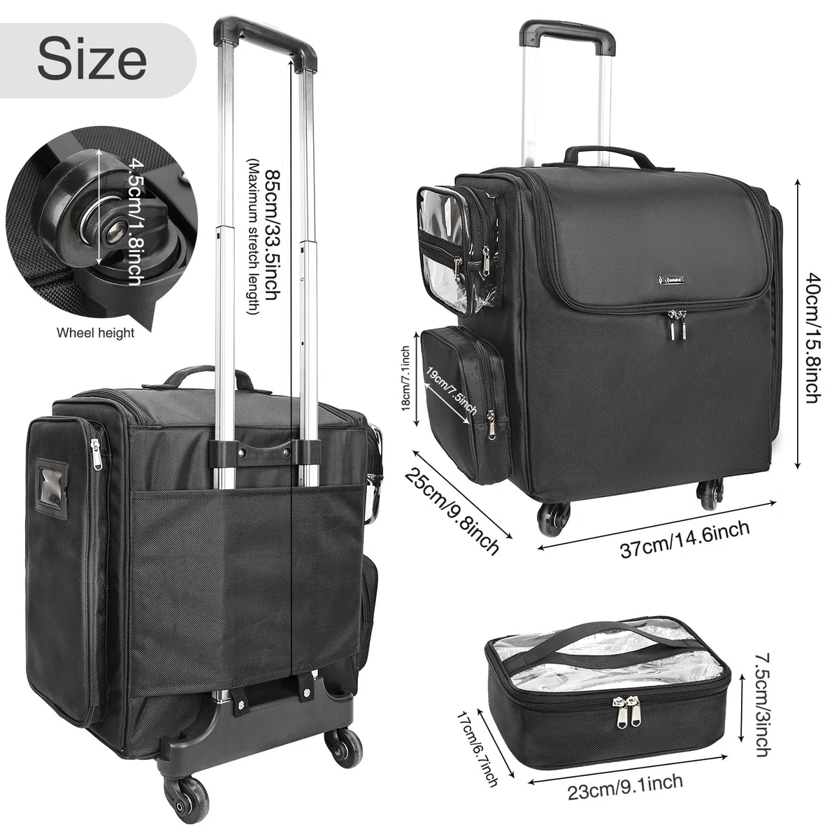 Rolling Kosmetikkoffer, Friseur Reisetasche mit 4 Rädern, Wärmedämmung volle Schicht, justierbare Teiler, Haar Werkzeuge und Kosmetik Speicher Organizer Trolley Koffer Make-up Warenkorb