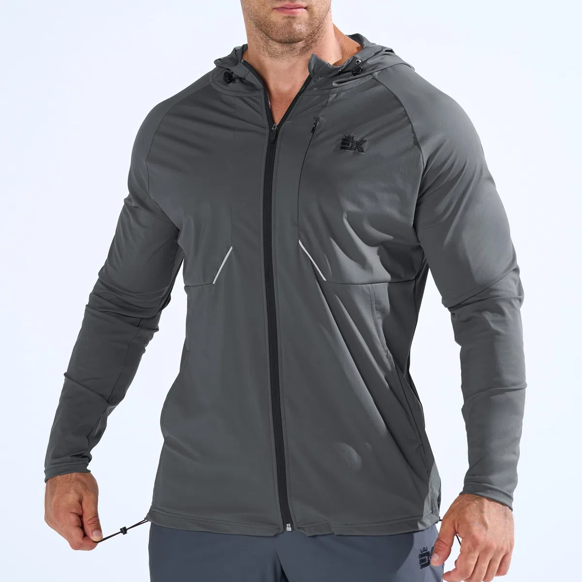 BROKIG Leichte Laufjacke Herren, Schnelltrocknende Trainingsjacke Atmungsaktives Hoodie Brusttasche mit Reißverschluss