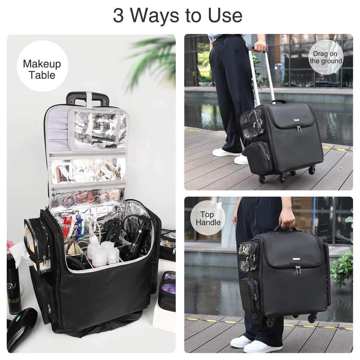 Rolling Kosmetikkoffer, Friseur Reisetasche mit 4 Rädern, Wärmedämmung volle Schicht, justierbare Teiler, Haar Werkzeuge und Kosmetik Speicher Organizer Trolley Koffer Make-up Warenkorb