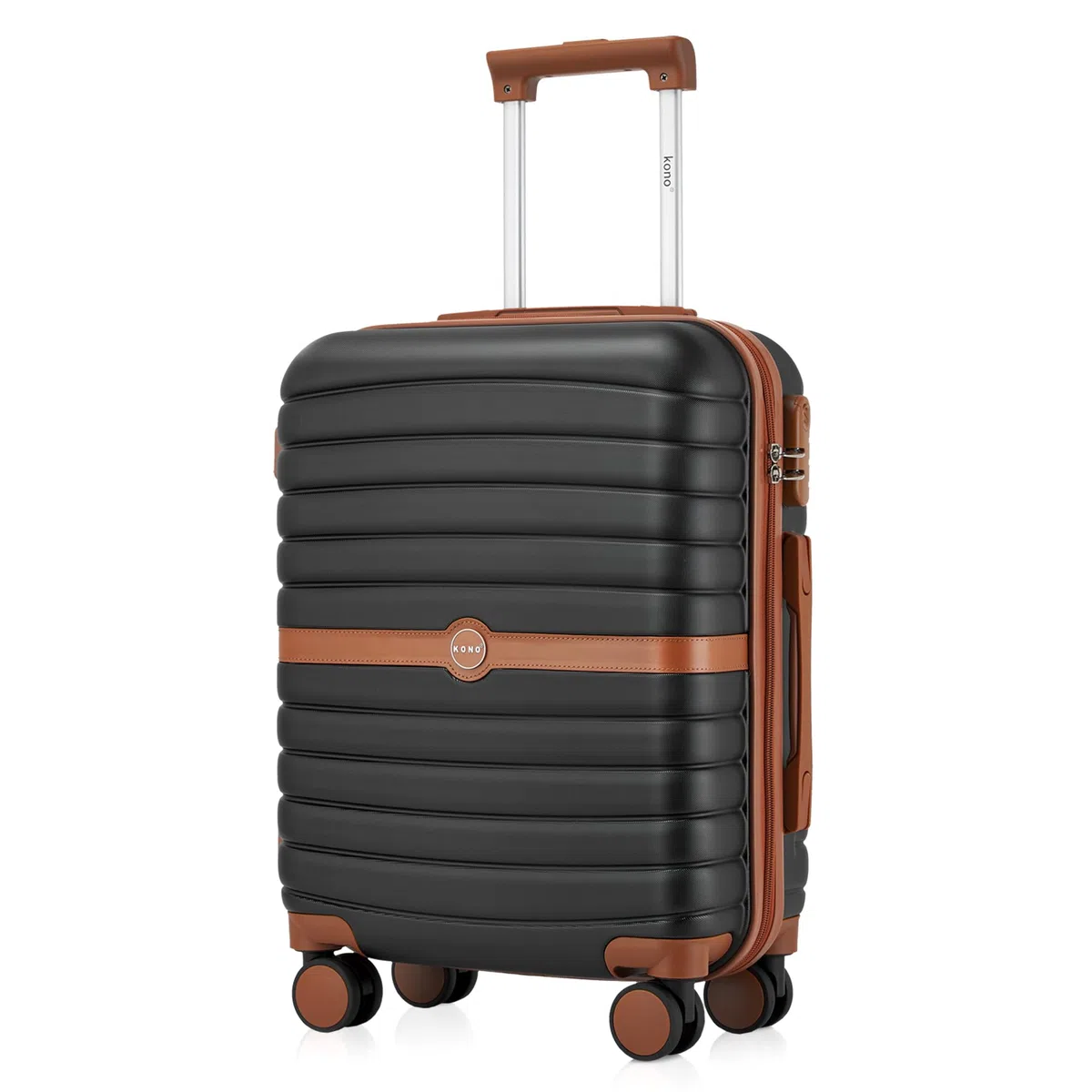KONO Koffer Reisekoffer Trolley Handgepäck Koffer 55x40x20cm von ABS+PC Hartschalenkoffer mit Zwillingsrollen und Zahlenschloss(Schwarz/Braun, 55cm)