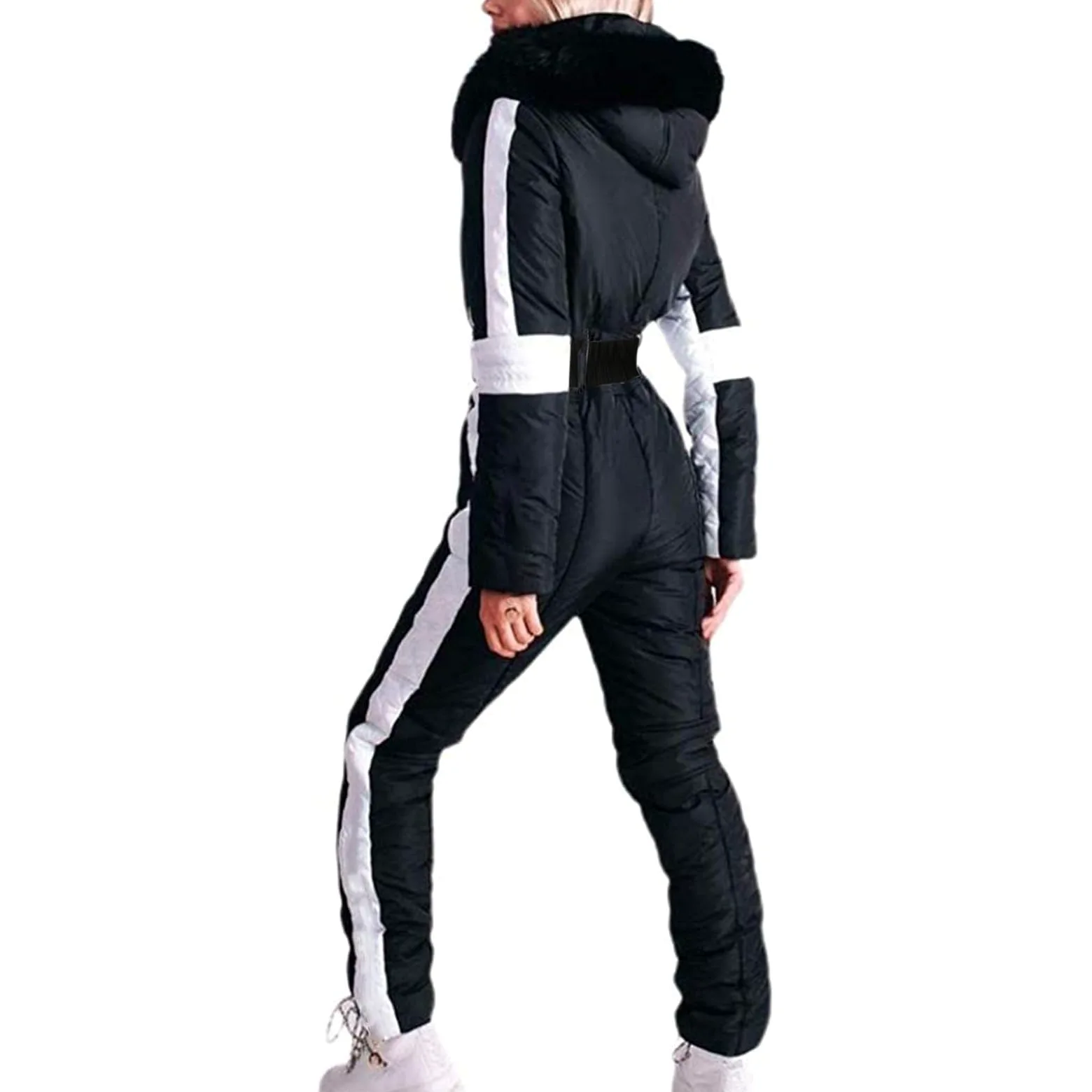 Sport Overall Damen Scrunch Skianzug Damen Einteiler Lang Schneeanzug Slim Fit Mit Gürtel Skianzug Langarm Patchwork Schneeoverall Atmungsaktiv Wasserdicht Jumpsuit Winddicht Warm Skioverall