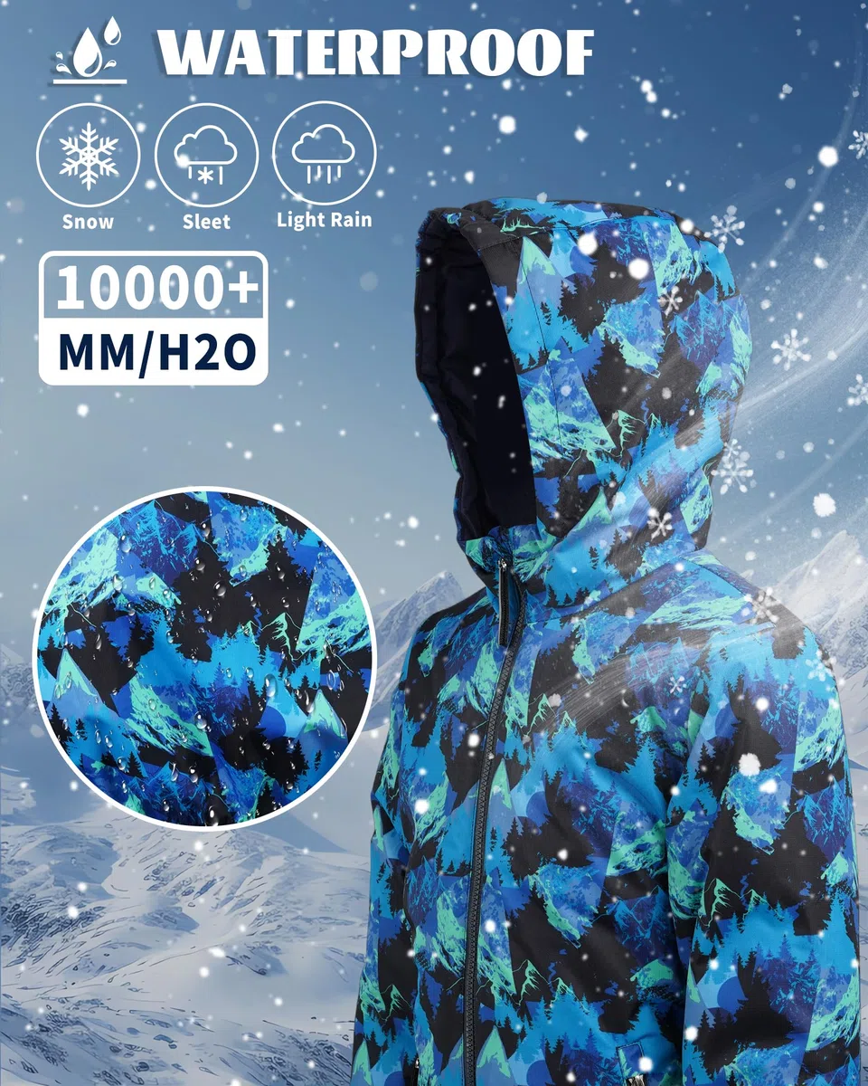 Owntop Schneeanzug Kinder Unisex, Schneeoverall Mädchen Jungen, Winddicht Wasserdicht Skianzug mit Kapuze Reißverschluss 98-122