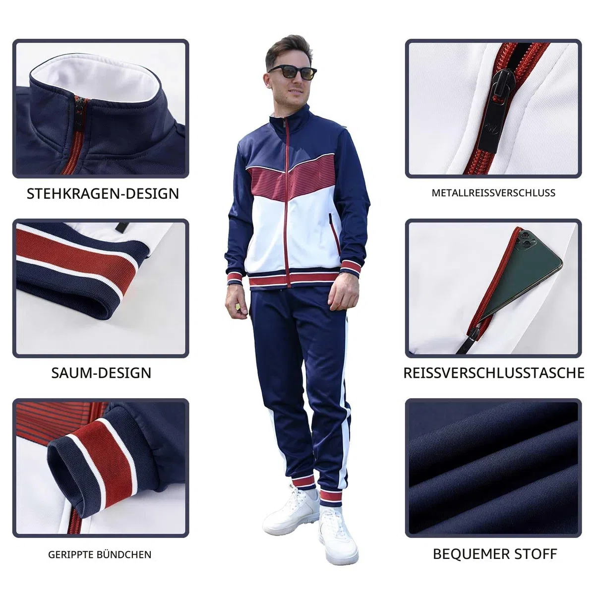 ANOTWENER Herren Trainingsanzüge Sets lässig lange Ärmel voller Reißverschluss Jacke und Jogginghose Jogginganzug Sport Outfits