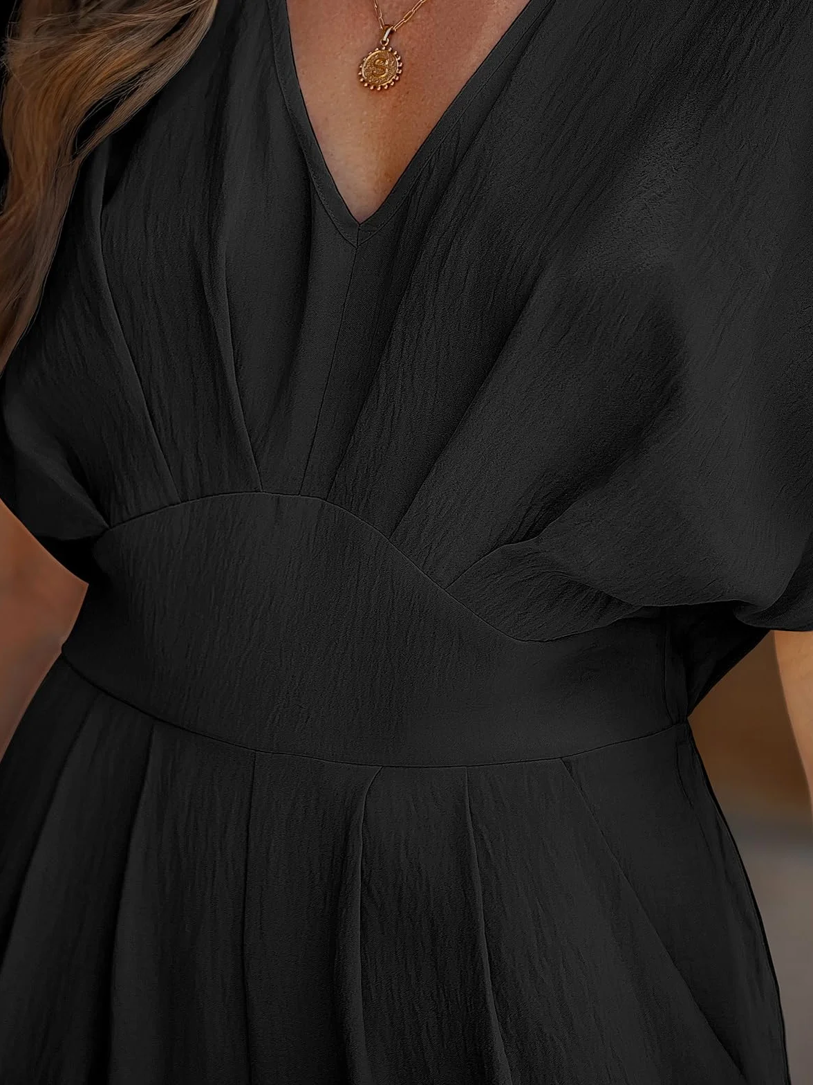CUPSHE Damen Jumpsuit V-Ausschnitt Kurze Dolman-Ärmel Overall Weites Bein Strampler Lang Playsuit Sommer Elegant Hosenanzug