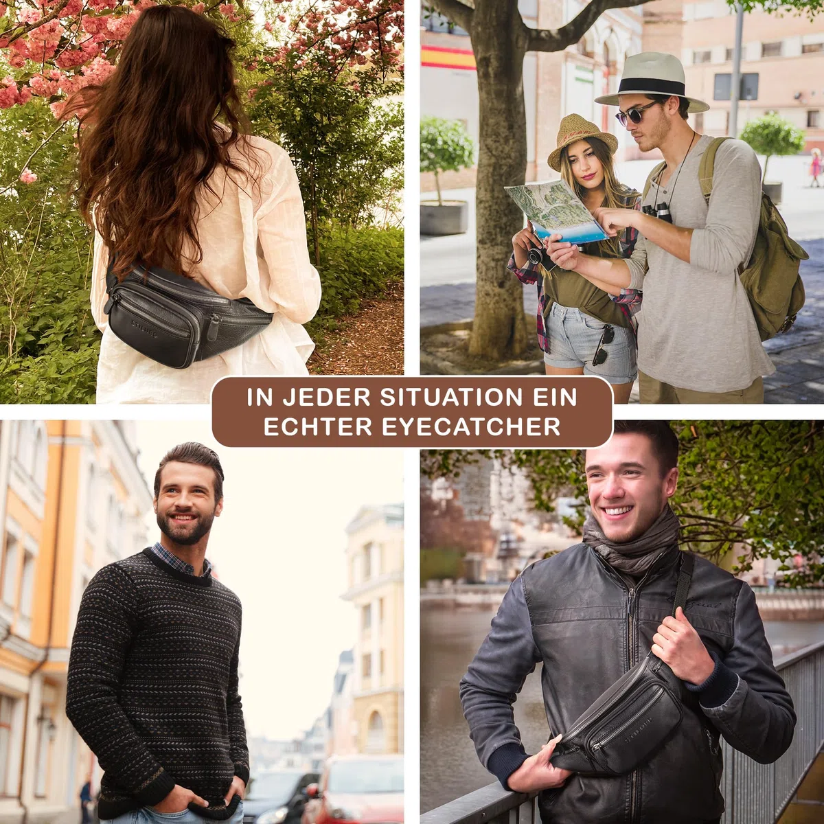 STILORD große Leder-Bauchtasche Cognac - Vintage Gürteltasche für Herren, Damen & Kinder - Retro Hüfttasche für Jogging, Festival, Urlaub Caspar