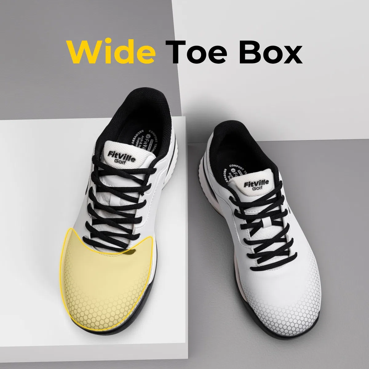 FitVille Extra Weit Golfschuhe für Herren Breit Golfschuh Herren mit Schnürung Atmungsaktiv Trainingsschuh für Golf Grau Weiß Gr.40-49