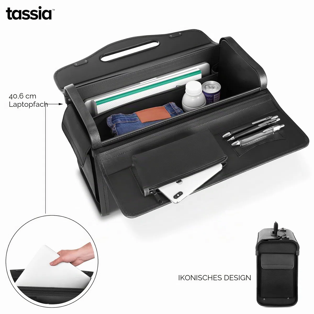 Pilotenkoffer in Handgepäckgröße - Business-Koffer - Gepolsterte Laptoptasche Piloten Koffer und Übernacht-Fach Taschen für Reisen/Schule/Männer/Frauen - Luxuriös Schwarz