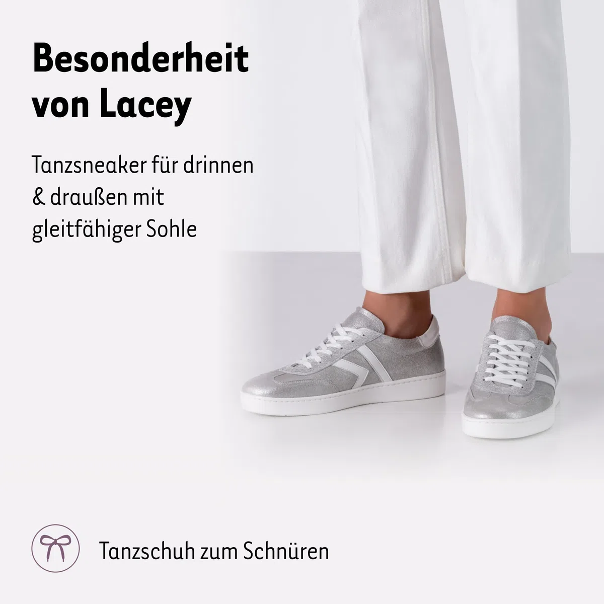 Werner Kern Tanzschuhe Damen Lacey | Tanzsneaker Silber für Latein, Salsa & Bachata mit Drehpunkten | Gleitfähige, vernähte Sohle | Geschlossen, herausnehmbare Innensohle | Made in Italy | 32-43 EU