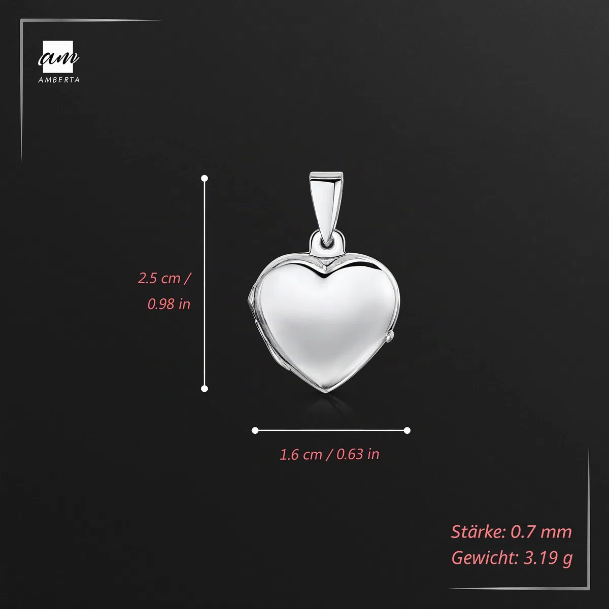 Amberta Medaillon aus 925 Sterling Silber - Anhänger in verschiedenen Formen für Damen - für Fotos und Edelsteine, Sterling-Silber