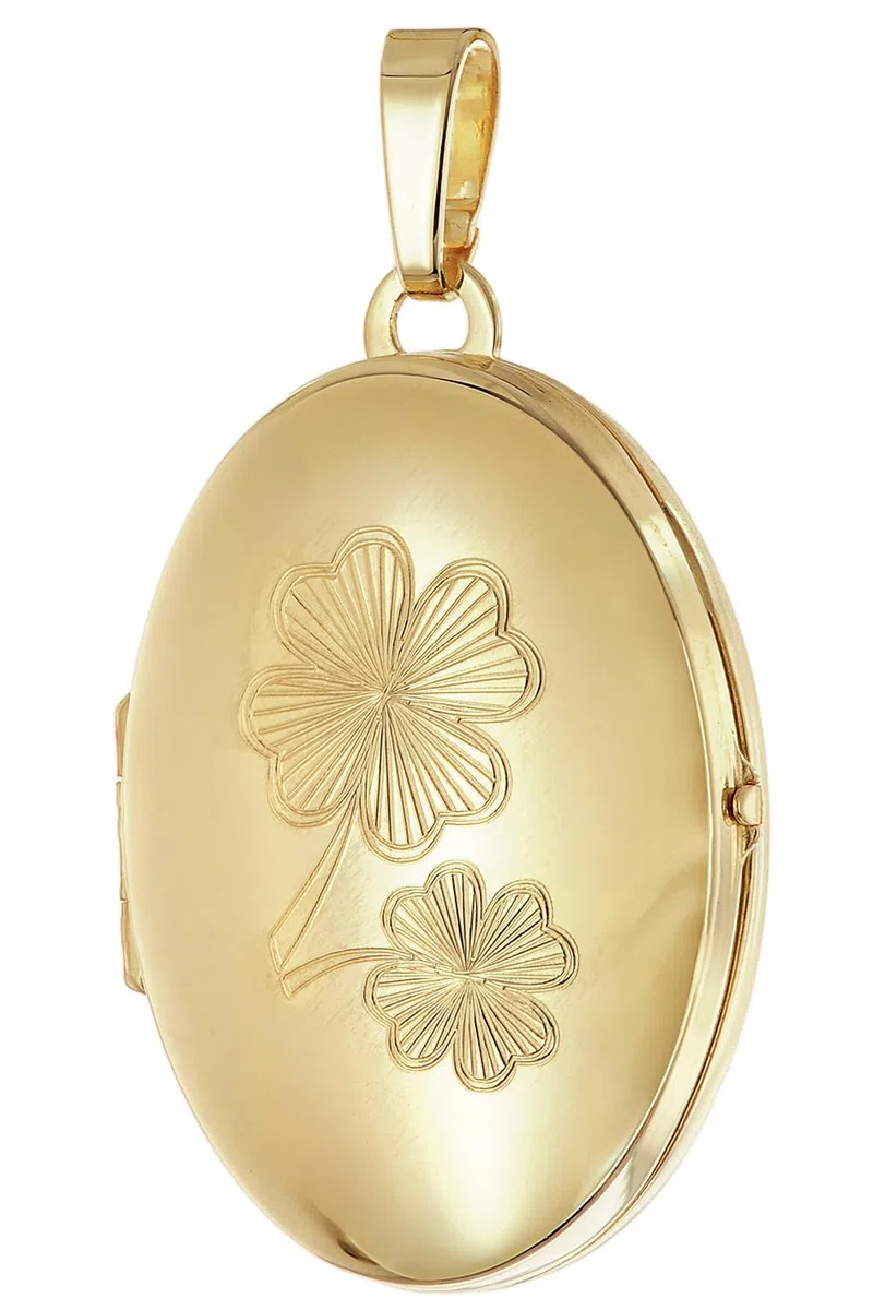 trendor Medaillon-Anhänger mit Kleeblatt-Gravur 925 Silber Vergoldet 21565 | zeitloses Schmuckstück für Damen, elegantes Accessoire,