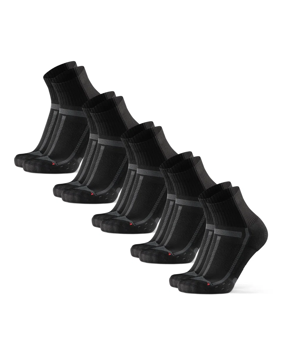 DANISH ENDURANCE Quarter Laufsocken, Knöchelhohe Sportsocken, Atmungsaktive Socken, Leichte Kompression, Gepolstert & Anti-Schweiß, Damen & Herren, 5 Paar