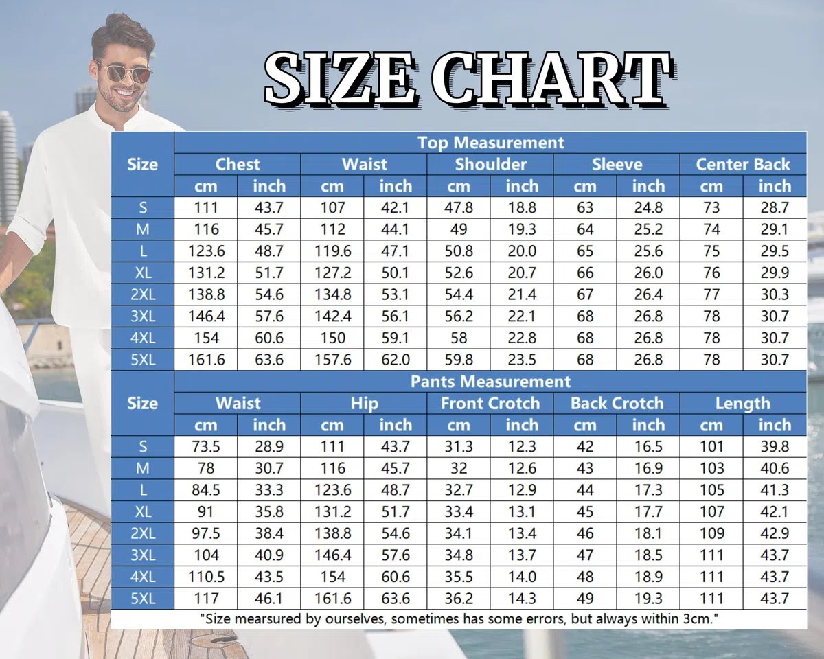COOFANDY 2-teiliges Herren-Set aus Baumwoll-Leinen, lässig, langärmelig, Henley-Shirt, Strandhose mit Taschen, Sommer-Yoga-Outfits