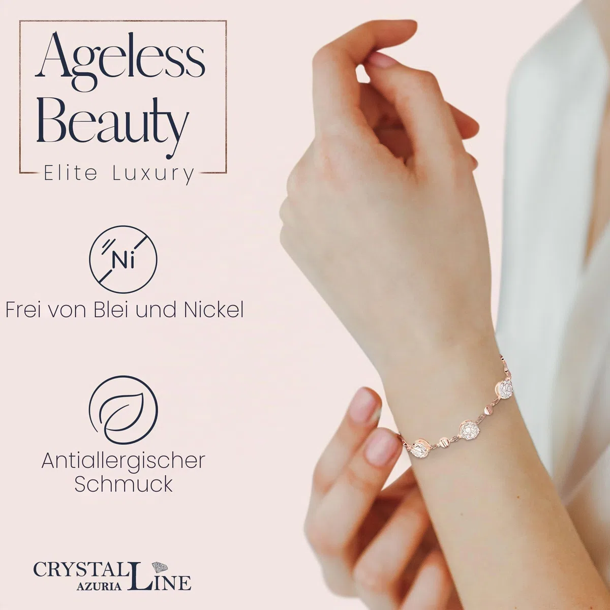 Crystalline Azuria Rose Blumen Kristalle Schmuck-Set Halskette 45 cm Leverback Ohrringe Armband 18 kt Vergoldet für Damen