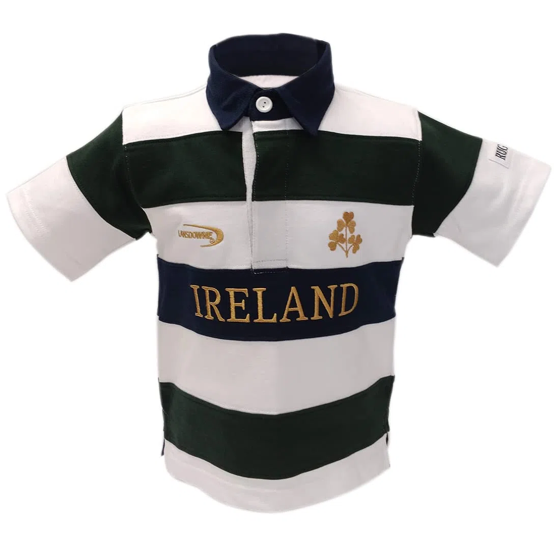 Lansdowne Irland Rugby-Shirt für Kinder, 1/2-Ärmel, Flasche/Weiß/Gold
