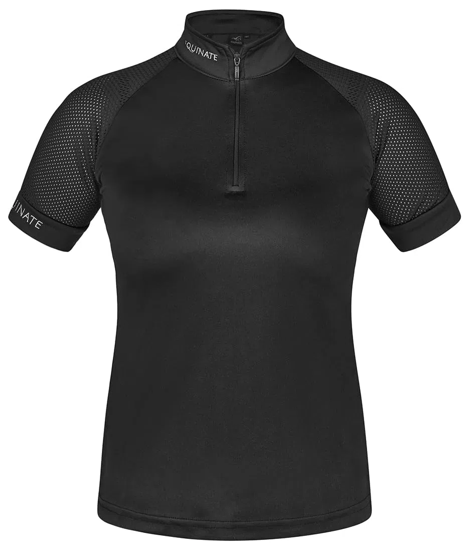 Equinate Damen Funktionsshirt Lunari - leichtes Kurzarmshirt mit Stehkragen und Mesh-Ärmeln - atmungsaktiv elastisch und schnell trocknend für Reitsport und Training
