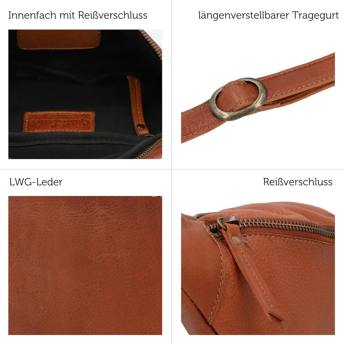 Gusti Leder Bauchtasche Cillian – Vintage Gürteltasche Leder Damen Herren vielseitige Hüfttasche Crossbody Bag aus Rindsleder für Alltag Reisen Festivals