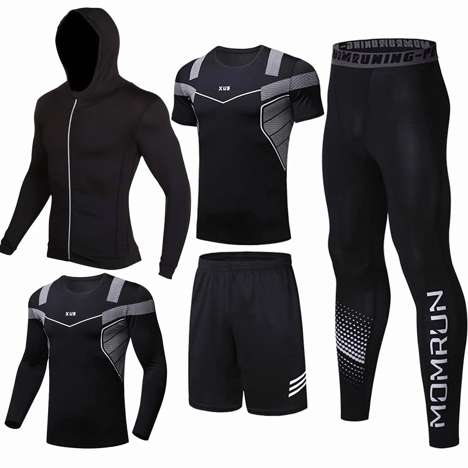 5pcs Trainingsanzug Herren Activewear Laufshirt Schwitzanzug Sportbekleidung Schwitzanzug Kompressionshose Fitness Gym Set