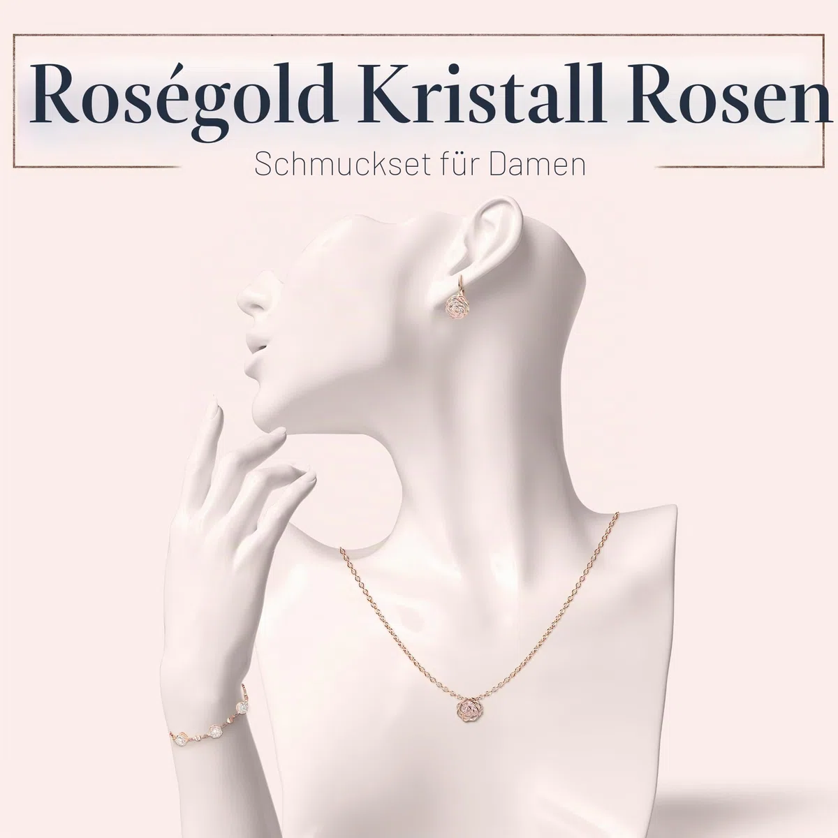 Crystalline Azuria Rose Blumen Kristalle Schmuck-Set Halskette 45 cm Leverback Ohrringe Armband 18 kt Vergoldet für Damen
