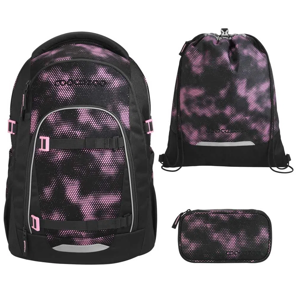 coocazoo MATE Schulranzen-Set 3tlg für Mädchen und Jungen ab der 4. Klasse mit Rucksack. Schlamperetui und Sportbeutel (Pink Illusion V2)