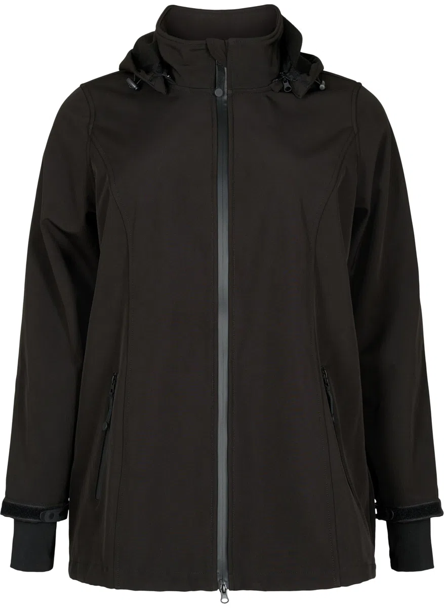 Zizzi Softshelljacke für Damen Große Größen - Übergangsjacke Kurz - Atmungsaktiv, Winddicht & Wasserabweisend - mit Kapuze - Jacke aus Softshell-Material - mit Fleece Gefüttert