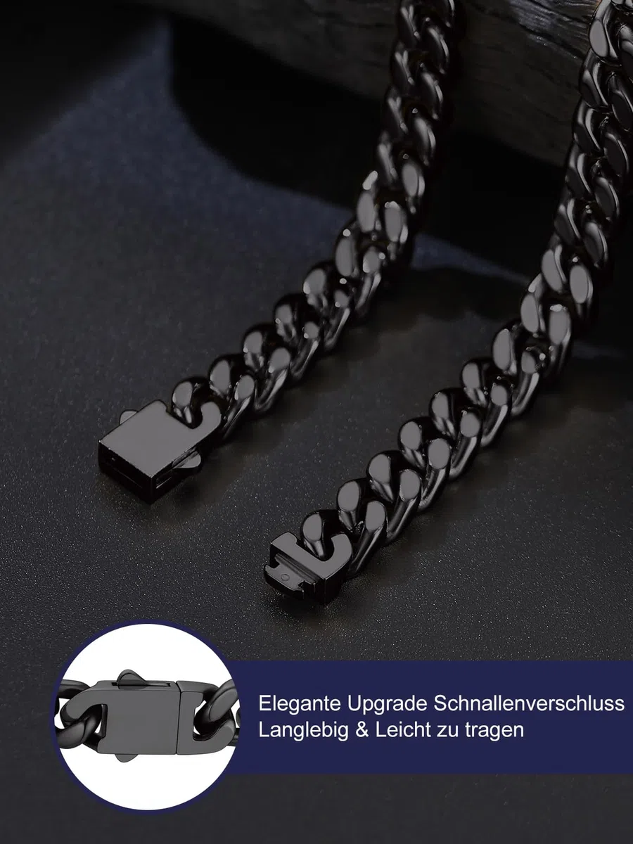 Bandmax Panzerkette Herren Kette Edelstahl Halskette 5/7/9/12MM breit Damen Kubanische Kette Silber/Gold/Schwarz Gliederkette Männer Hip Hop Kette Schmuck Auswählbare Kettenlänge 45-76CM