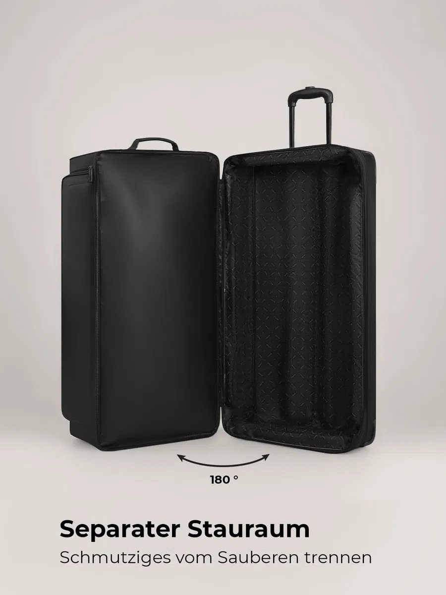 REDOLZ XL sehr große Jumbo Trolley-Reisetasche mit Rollen 80 cm [Sondergröße] Volumen mit Dehnfalte erweiterbar von 110 auf 140 Liter | extra Bodenfach für Männer & Frauen (Duffle Essentials)