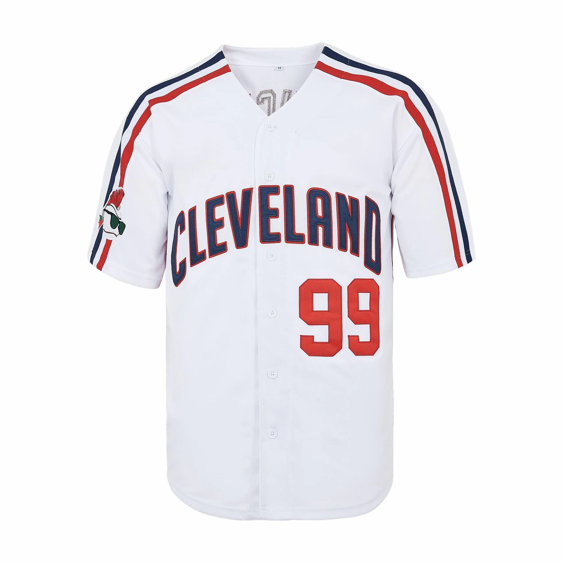 Herren Ricky Vaughn 99 Movie Baseballtrikot, 90er Jahre Hip-Hop-Kleidung, genäht, Sport-Fan-Shirt, Jersey, Marineblau, Grau, Weiß
