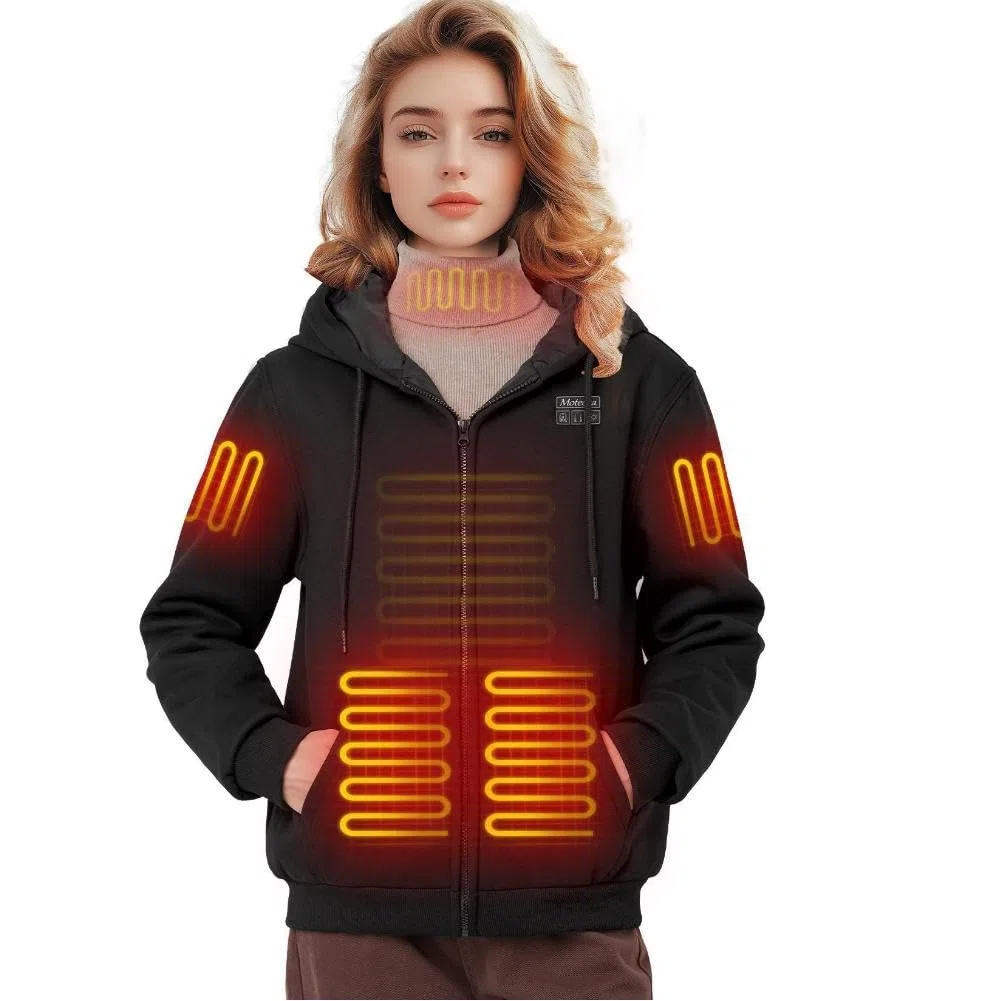 Beheizbarer Hoodie für Damen mit Fleece-Futter 7.4V 16000mAh Akku & 6 Heizzonen 3 Temperaturstufen Herren-Winter-Sweatshirt-Jacke