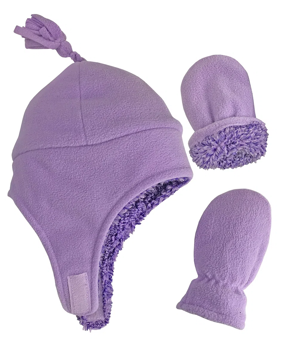 N'Ice Caps Girls Soft Sherpa Lined Micro Fleece Pilot Hat and Mitten Set