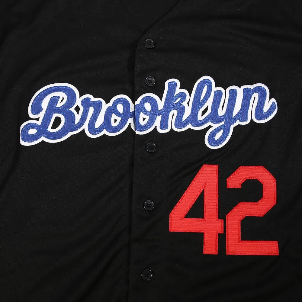 Herren Baseballtrikot, Schwarz, Legend, Nummer 42, Vintage-Stil, Bestickt, Retro-Lichtout-Trikot