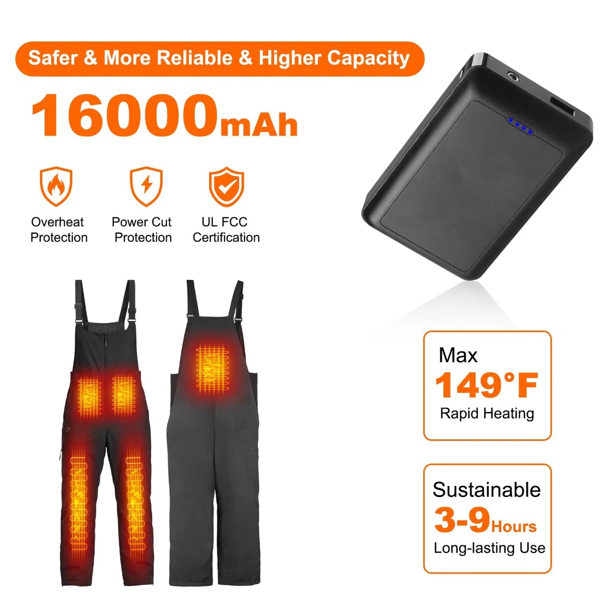 Beheizbare Herren Ski Bibs Wasserabweisender isolierter Schneelatzoverall Latzhose mit Akku, Latzhosen für Herren Skihose Snowboardhose, Beheizte Arbeitslatzhose Männer Berufshose mit vielen Taschen