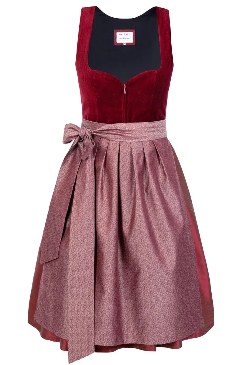 Edelnice Trachtenmode Exklusives Designer Midi Dirndl Lilly Samt rot inkl. Dirndlschürze Gr. 32-54