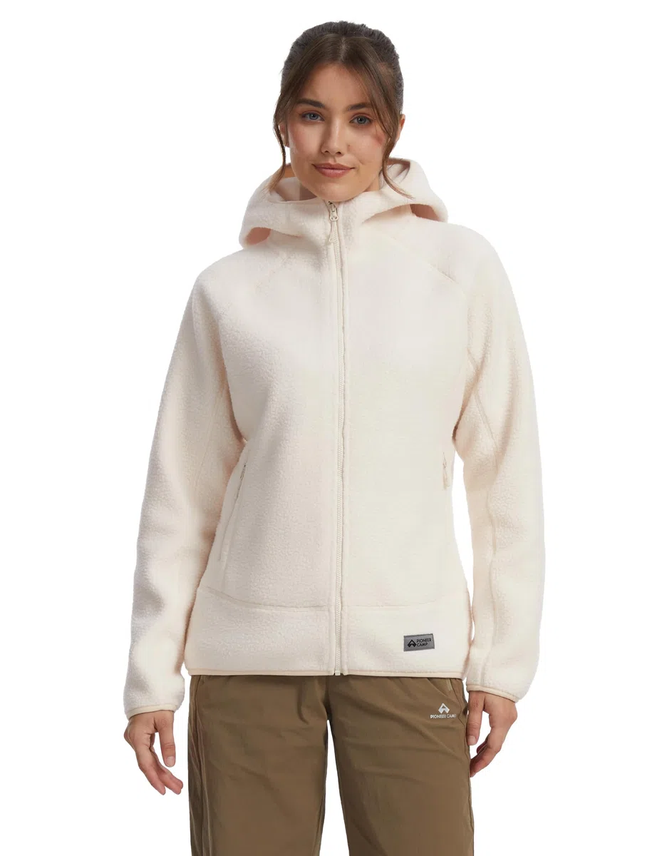 Pioneer Camp Damen Outdoor Fleecejacke mit Kapuze, Dreifach Isoliert, Seitentaschen, Dehnbarer Saum für Wandern, Camping