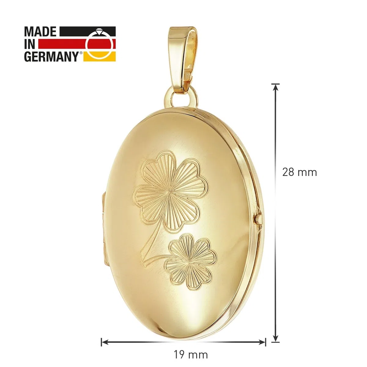 trendor Medaillon-Anhänger mit Kleeblatt-Gravur 925 Silber Vergoldet 21565 | zeitloses Schmuckstück für Damen, elegantes Accessoire,