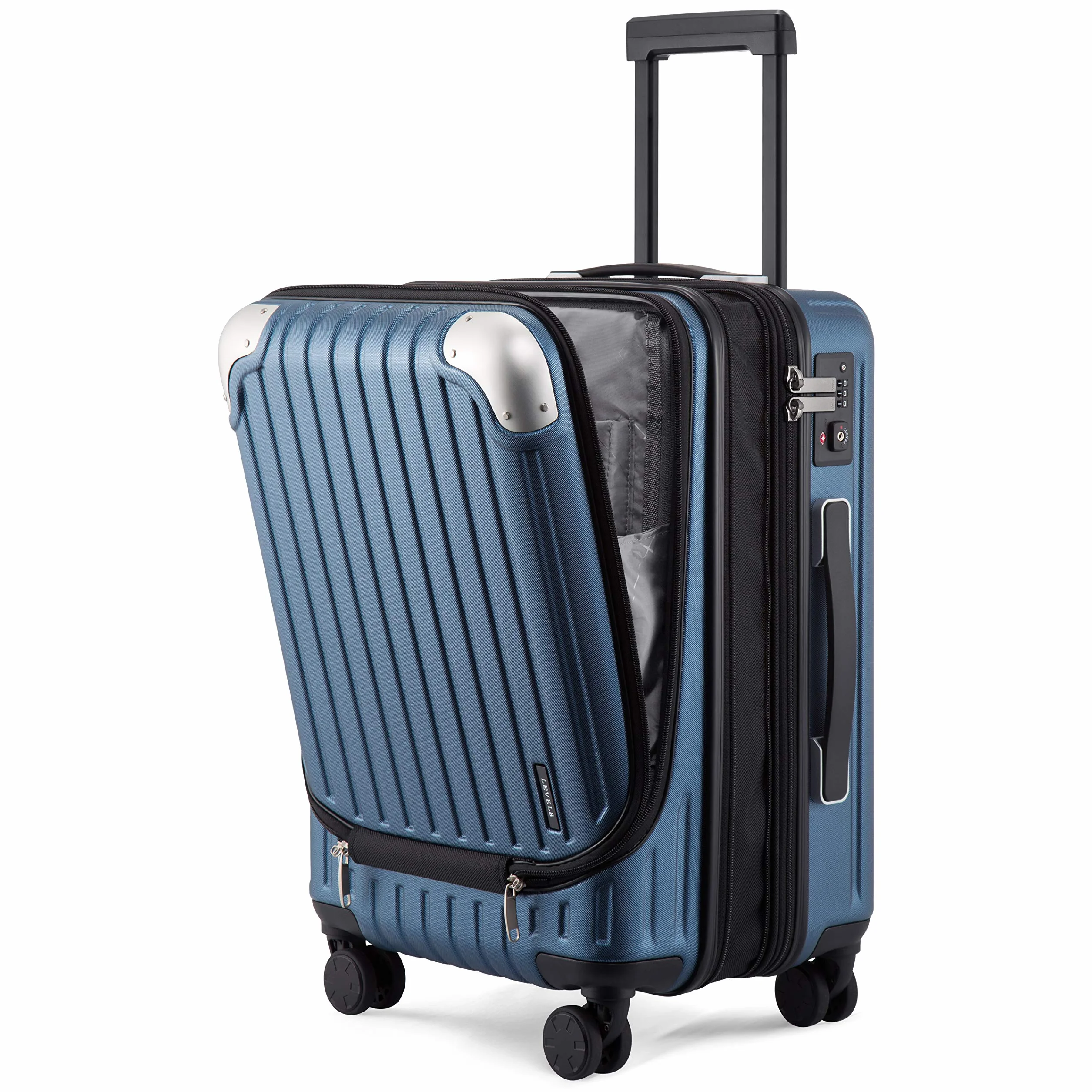 LEVEL8 Koffer Trolleys Leicht ABS+ PC Handgepäck Hartschalen-Koffer Trolley Rollkoffer Reisekoffer Erweiterbar, TSA, 4 Rollen, 55 cm, 36-42 Liter, Blau
