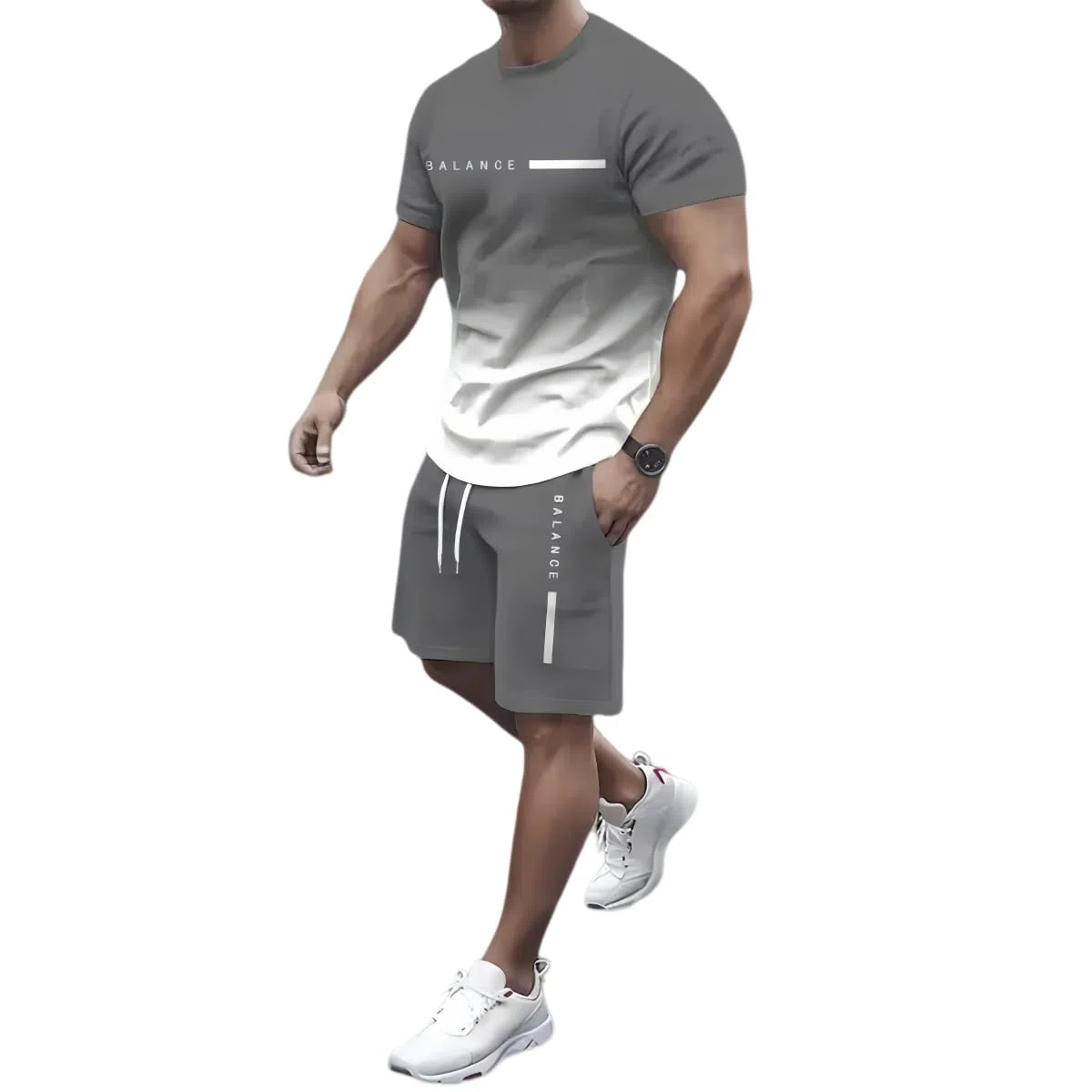 Men's Gradient Athletic 2 Piece Set Casual Short Sleeve T Shirt and Shorts Outfit Workout Tracksuit Summer Activewear Set