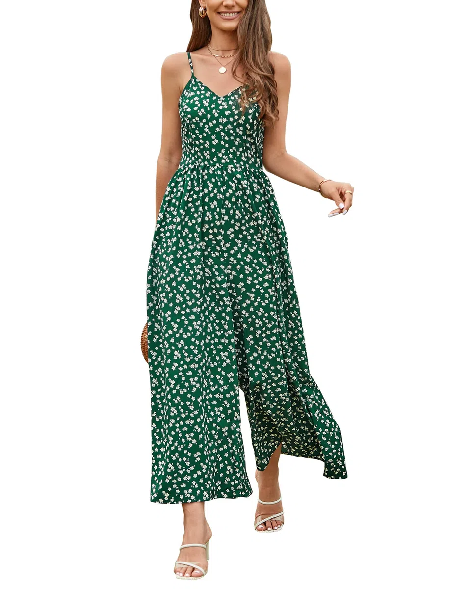 LAISHEN Jumpsuit Damen Sommer Overall Elegant Festlich Hochzeit Lang Hosenanzug Weites Bein Hose Playsuit mit Taschen
