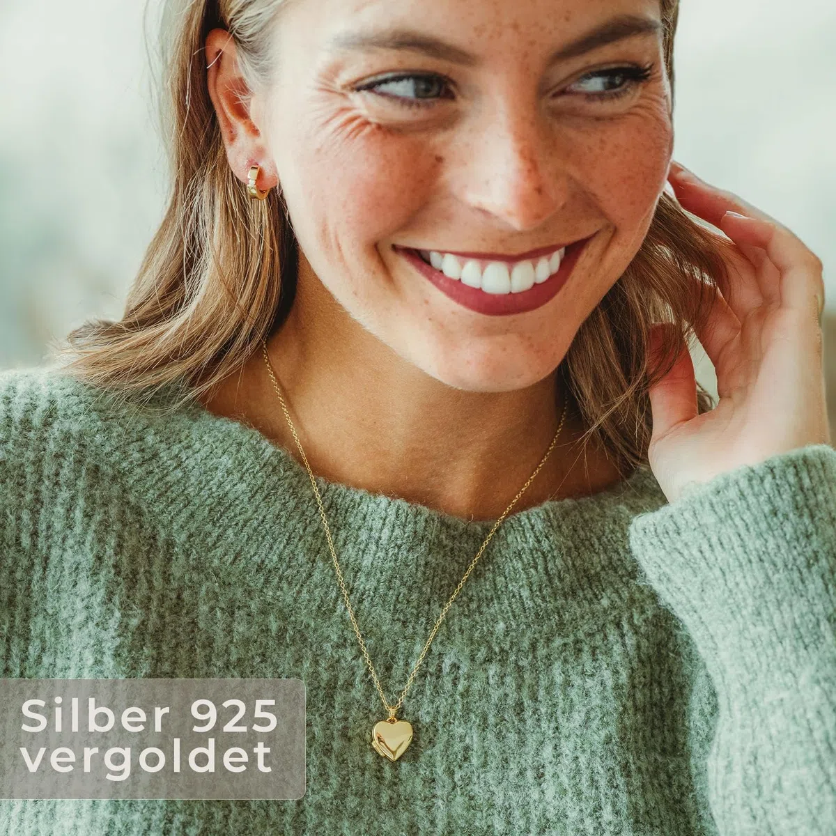 Amoonìc Herz Medaillon zum Öffnen für Bilder Silber 925 und Gold/Rosegold vergoldet I Damen Medallion Amulett Anhänger Aufklappbar | Foto-Service & Gravur