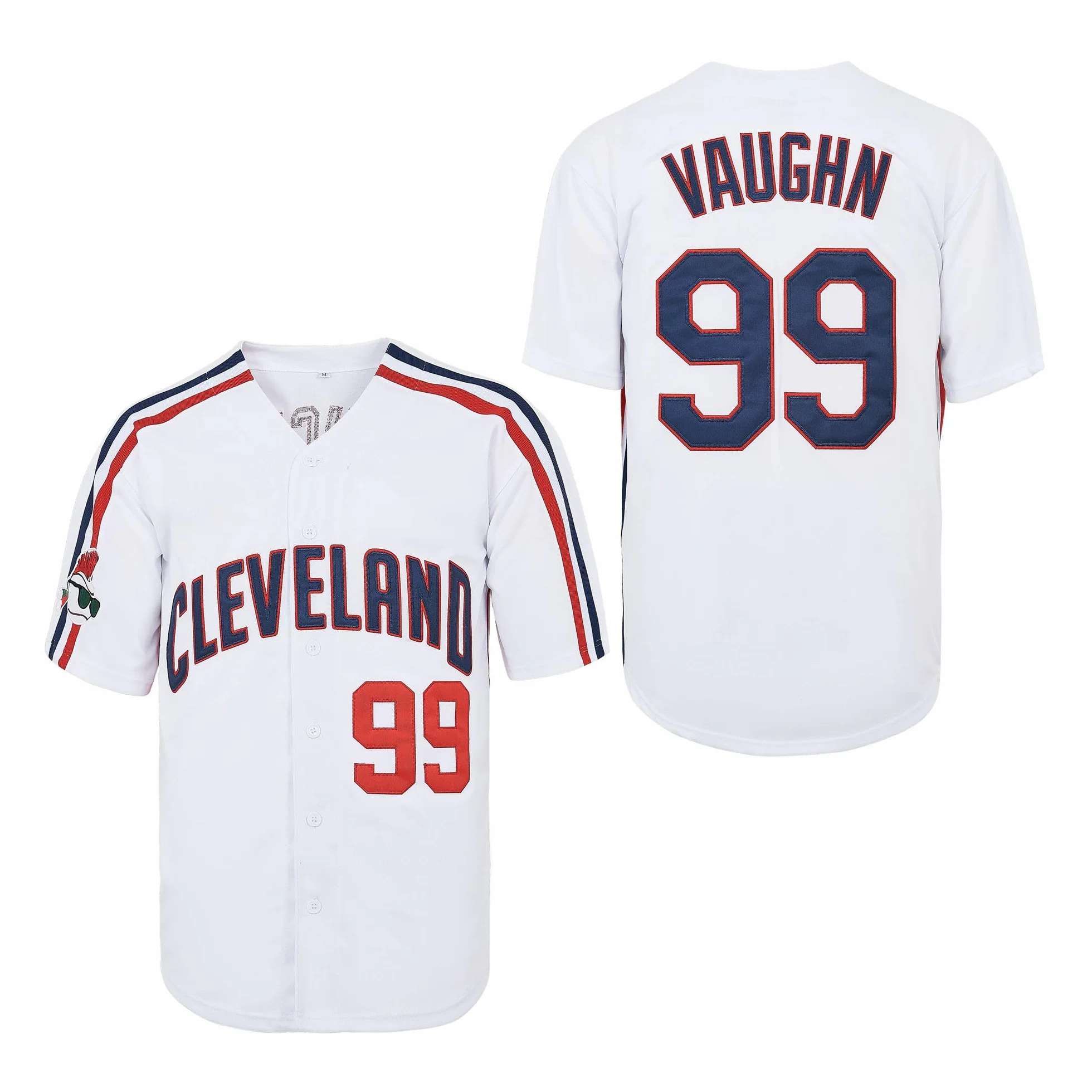 Herren Ricky Vaughn 99 Movie Baseballtrikot, 90er Jahre Hip-Hop-Kleidung, genäht, Sport-Fan-Shirt, Jersey, Marineblau, Grau, Weiß
