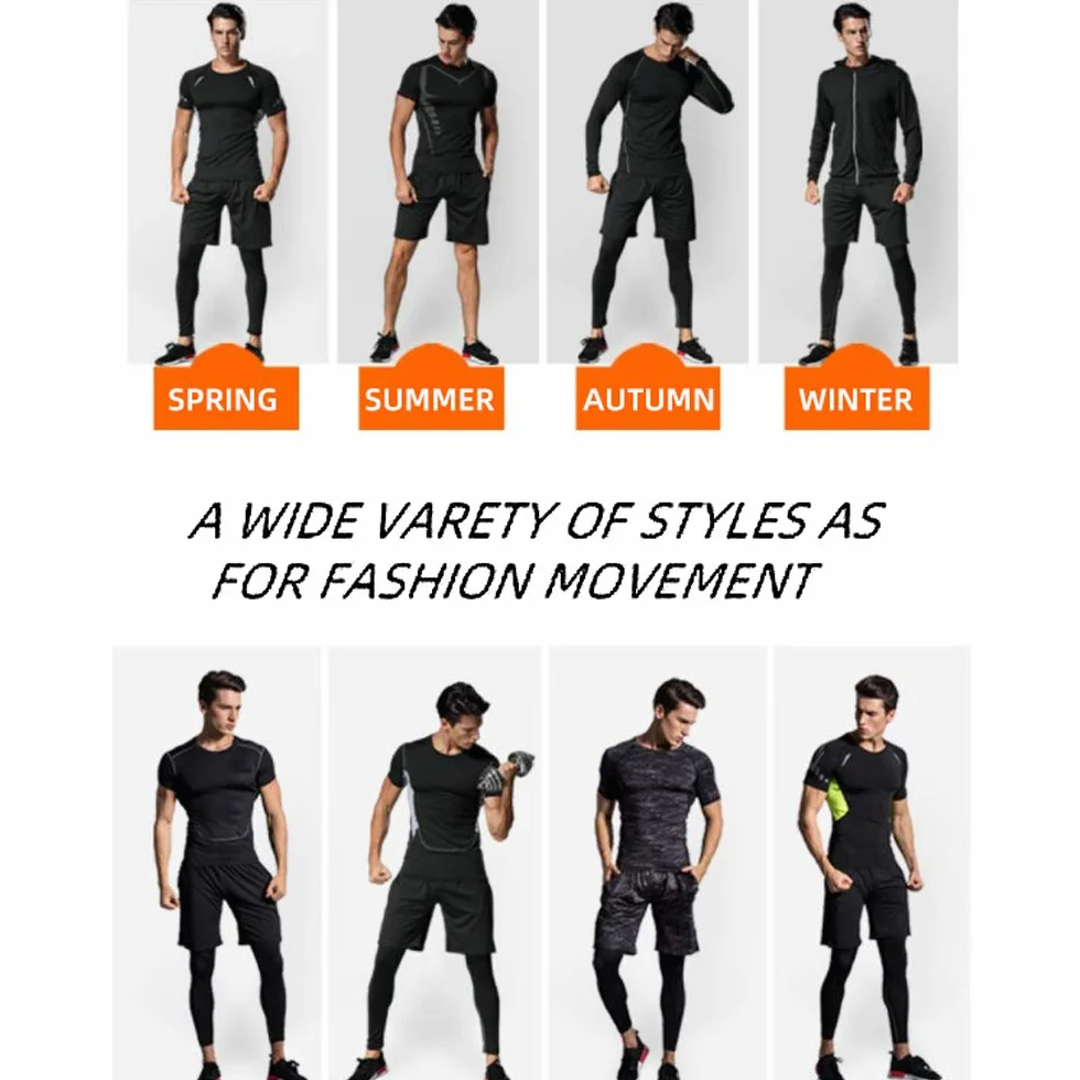 Herren Kompressionsshirt Sportbekleidung 5 Stück Schnelltrocknend Atmungsaktiv Fitness Trainingsanzüge Anzug für Running Gym Fitness