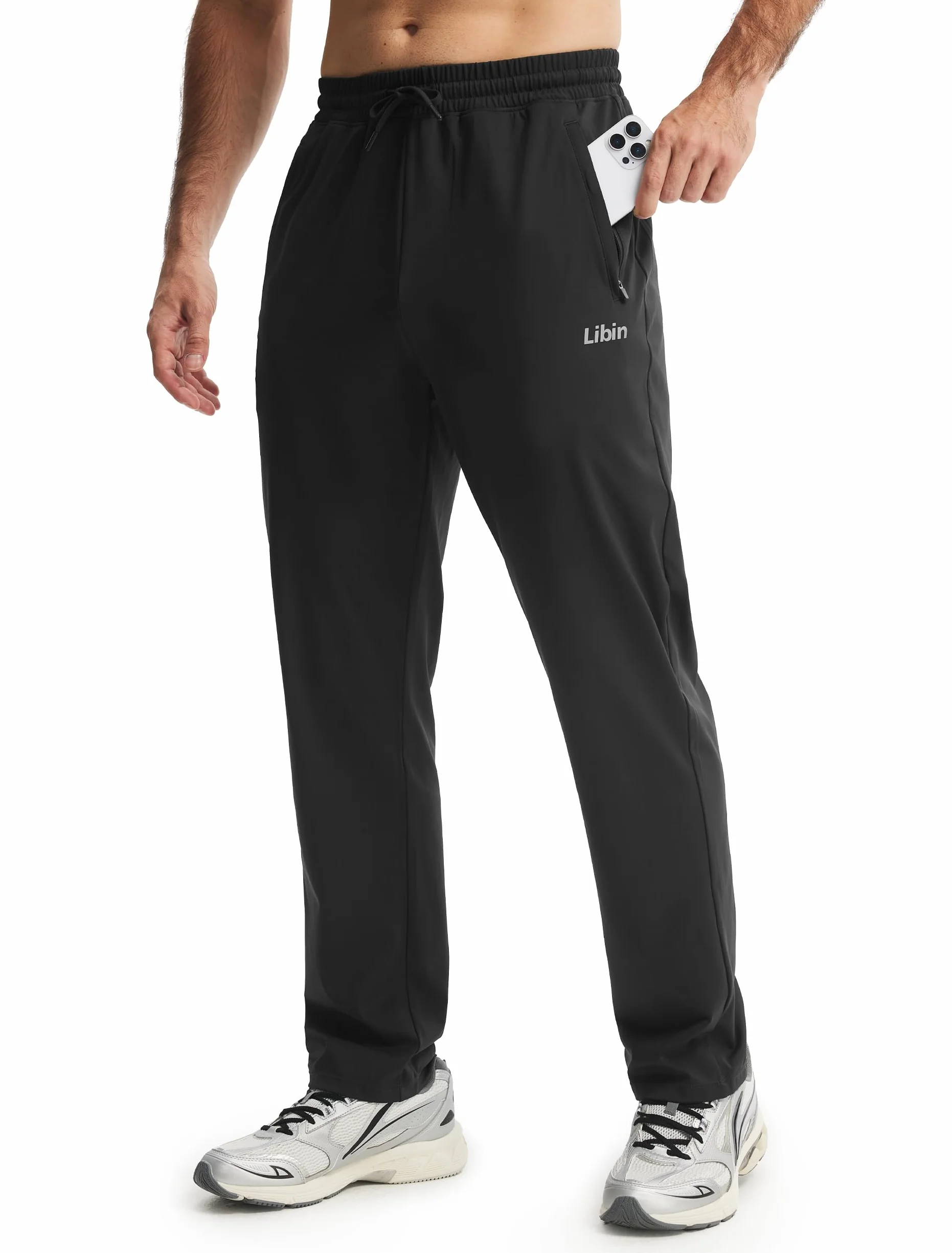 Libin Jogginghose Herren Lange Trainingshose Sporthose Freizeithose Fitness Yogahose Sweathose Stretch Gym Lounge Weites Bein Jogger Hosen mit Reißverschlusstaschen
