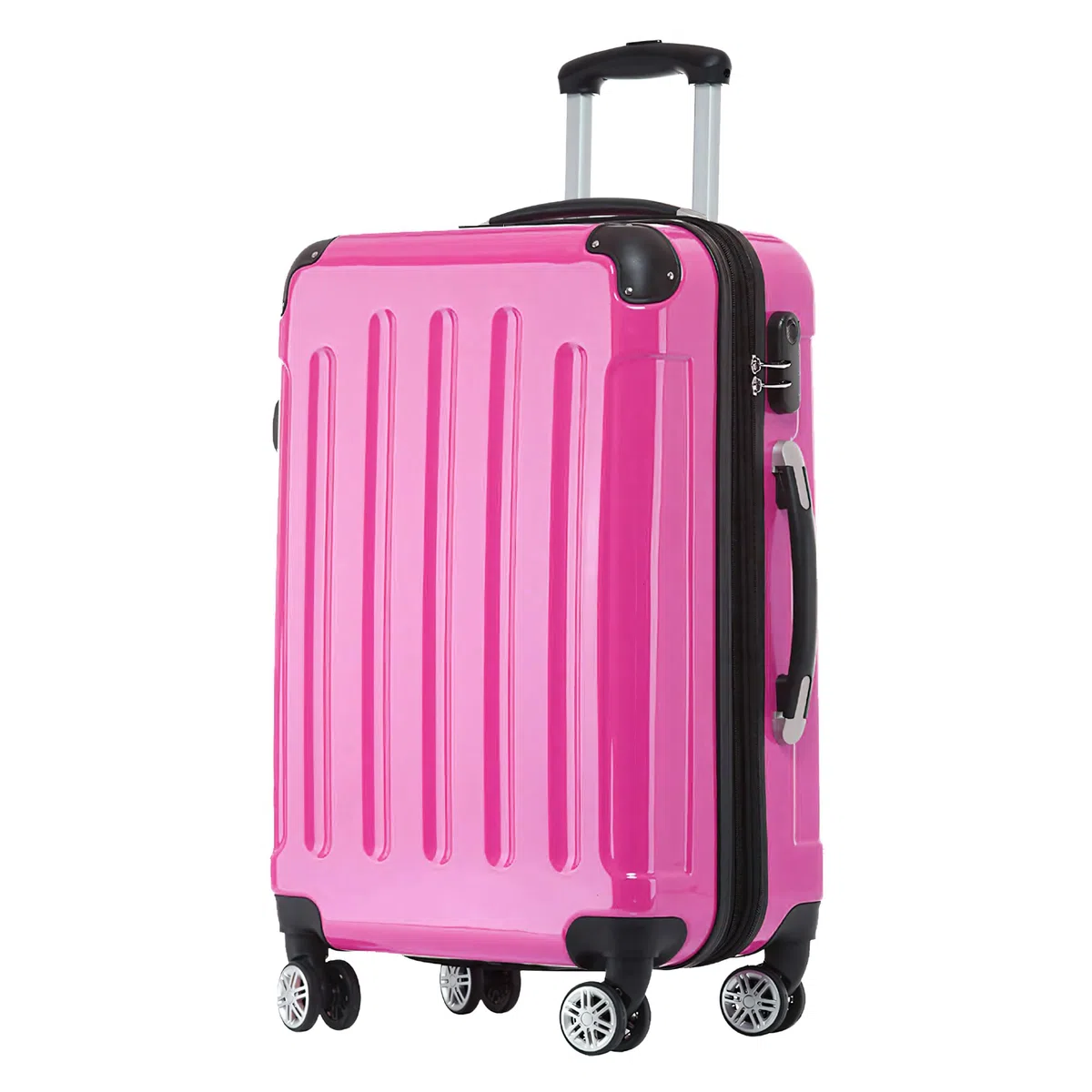BEIBYE Hartschalen Koffer Trolley Rollkoffer Reisekoffer 4 Zwillingsrollen Polycabonat (Pink, Handgepäck 55cm-40L)