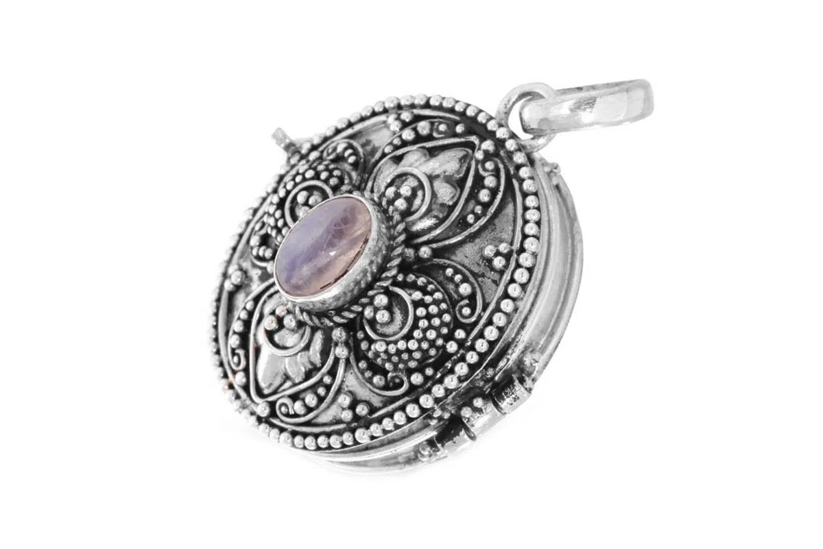 Windalf Schmuck Anhänger DANA 3.2 cm Foto-Medaillon Mondstein Handarbeit 925 Sterlingsilber