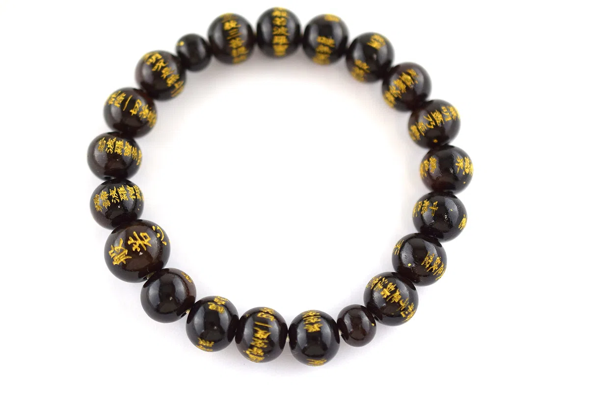 Schwarzes Ebony Herz Sutra Schnitzerei Perlen Armband Japanische Juzu Dhyana Zen Meditation Handmade Geschenk für Männer Elastisches Stretch Mala Armband für Männer