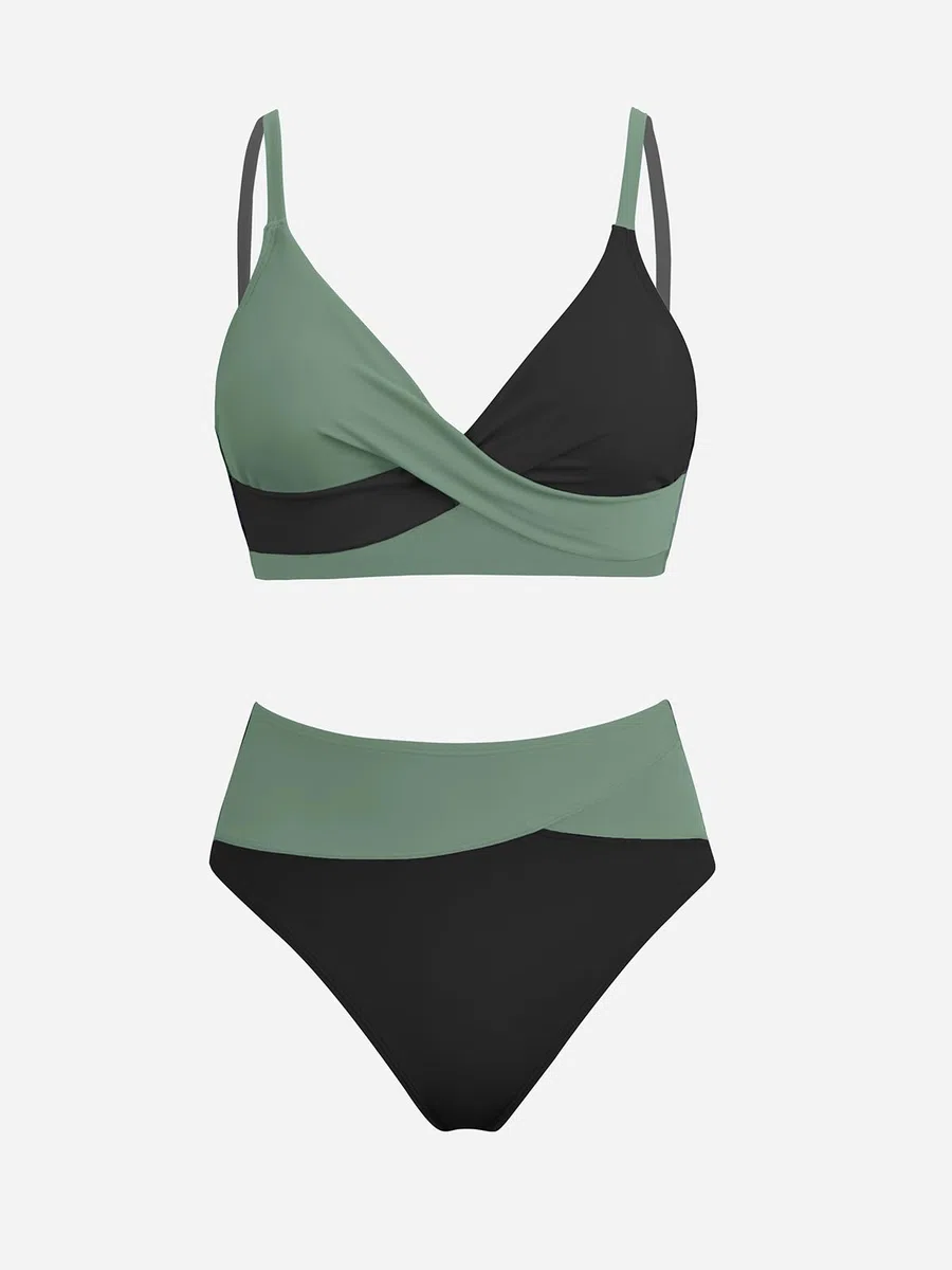 CUPSHE Damen Bikini Set Crossover Bustier High Waist Bikini Bademode Elegant Zweiteiliger Badeanzug Swimsuit