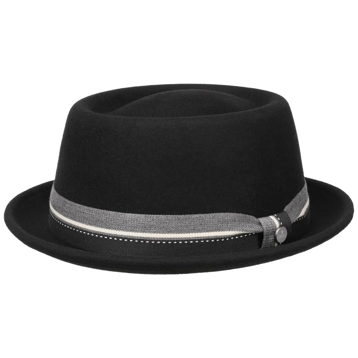 LIERYS Wandricks Pork Pie Wollhut Schwarzer Klassischer Filzhut mit Garniturband Wasserabweisend Damen Herren Herbst Winter