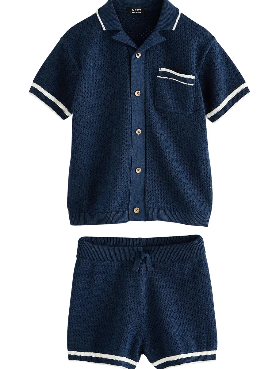 NEXT Jungen Standard Strukturiertes Strick-Poloshirt und Shorts 62-140