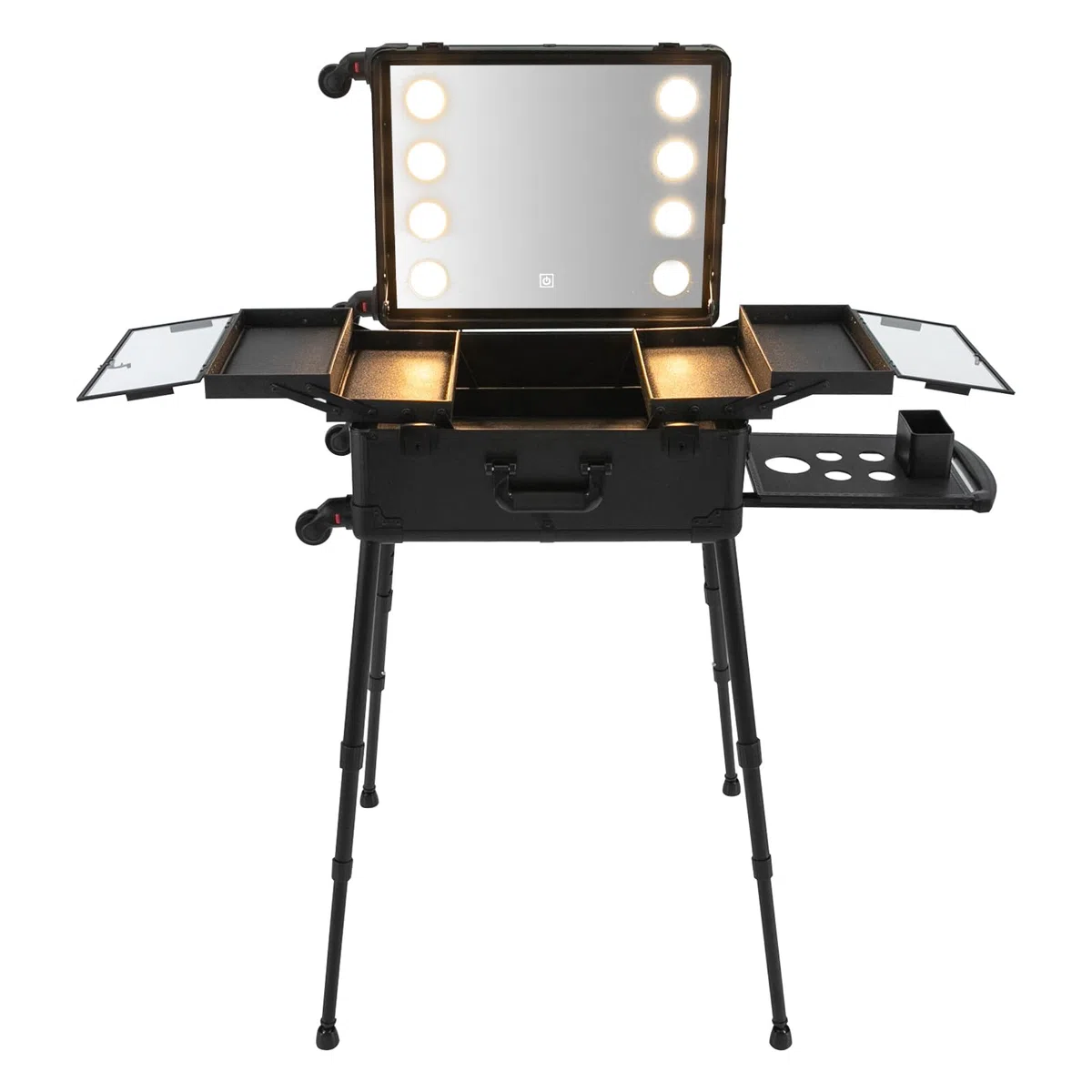Kosmetikkoffer Trolley Schminkkoffer mit 8 LED Lampe Spiegel, 21 Inch Makeup Trolley Case mit Rollen, Schminkkoffer Profi mit Verstellbare Beine